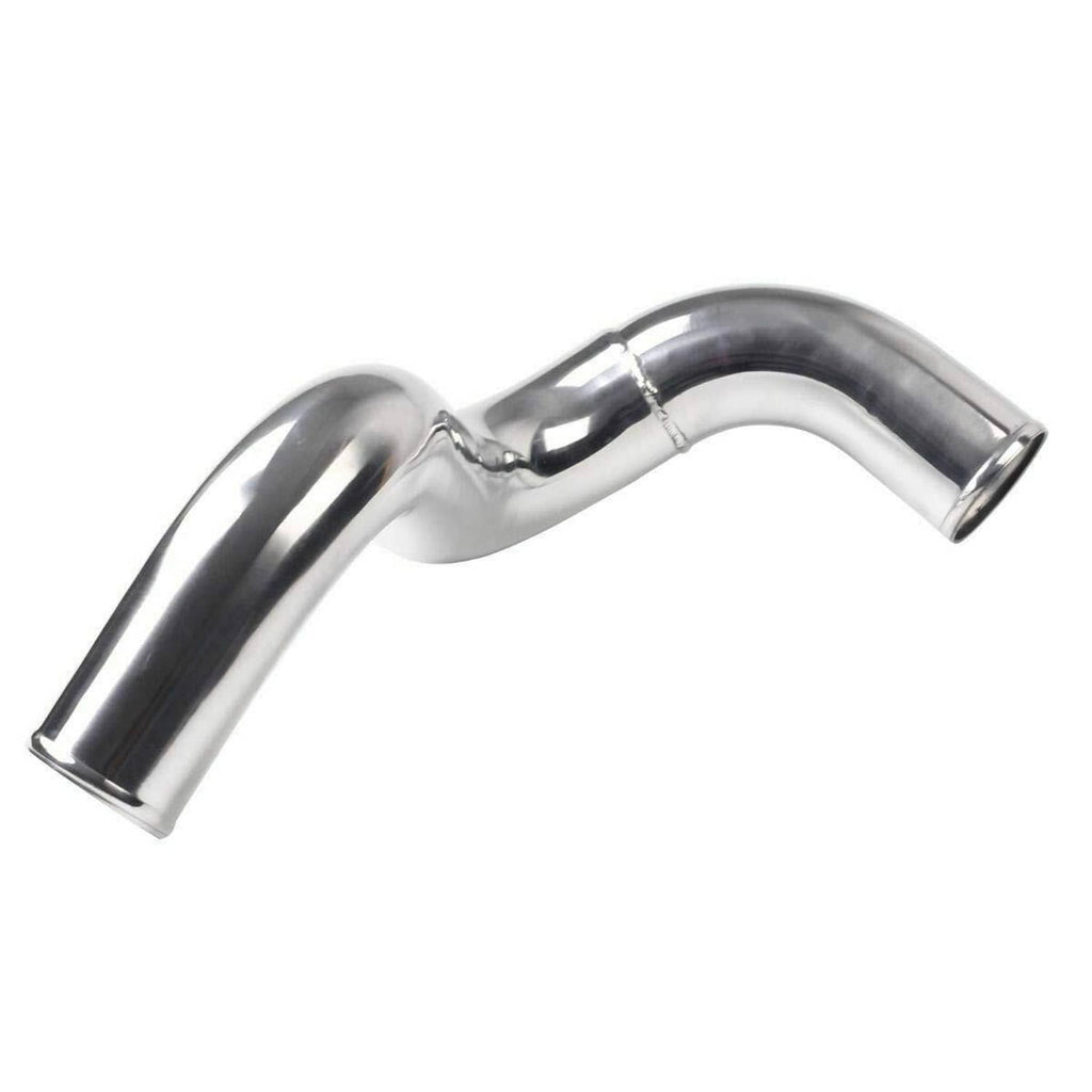 Polished silver intercooler pipe elbow with attached short coupling sleeve