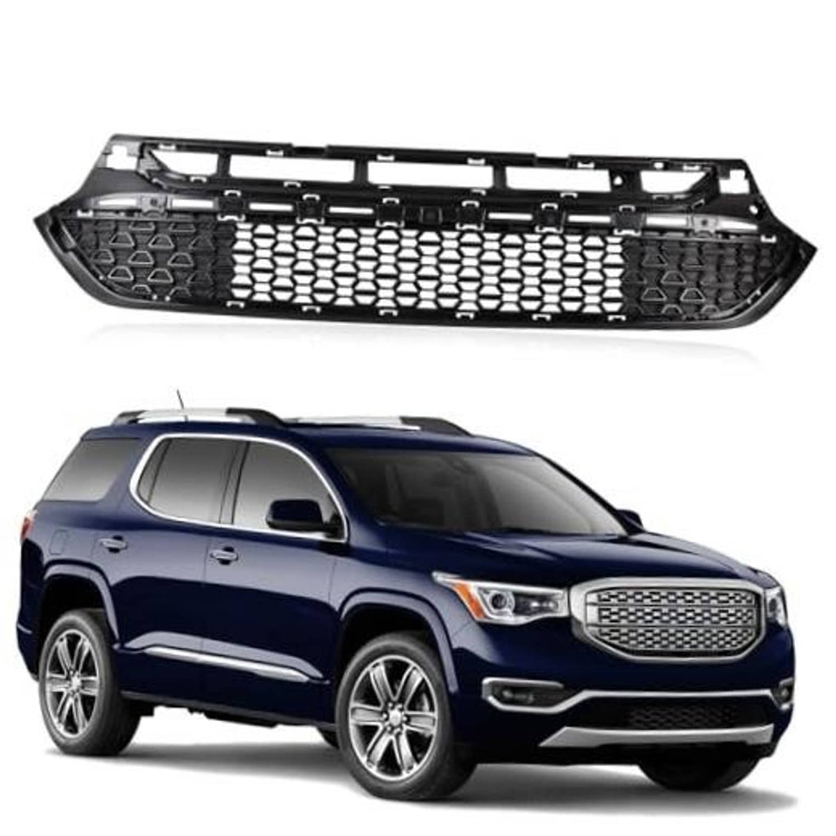 Front bumper lower grille with black honeycomb mesh and mounting frame