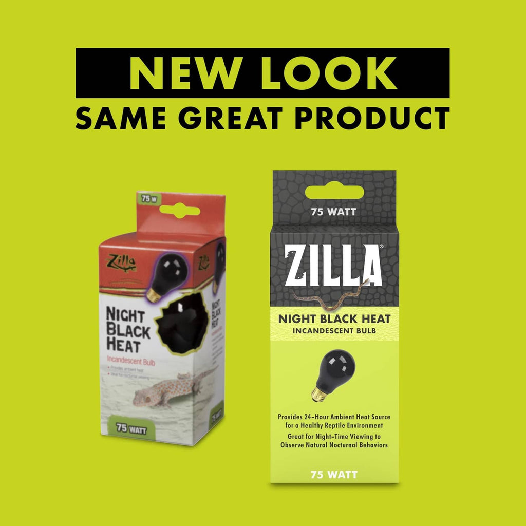 Two views of Zilla 75 watt Night Black heat incandescent bulb packages