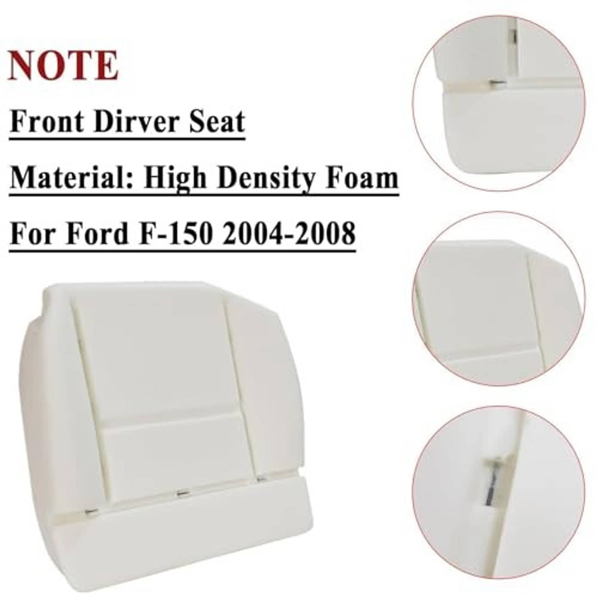 Front driver seat cushion cover with high-density foam backing, light gray