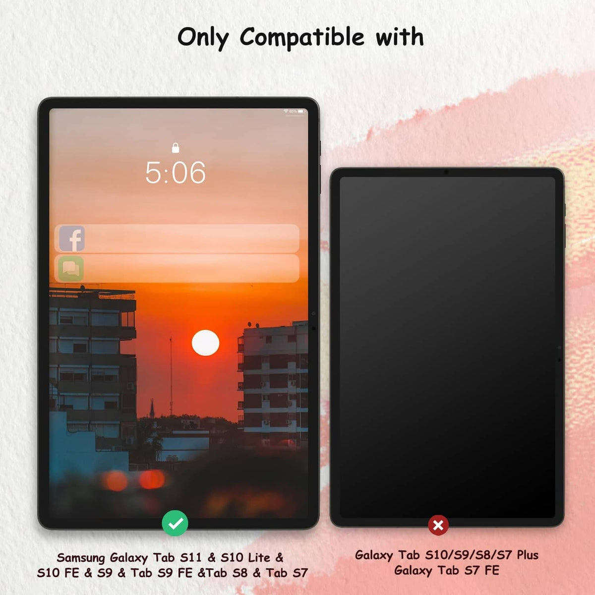 Tablet screen protectors shown on two devices, dark display with black border