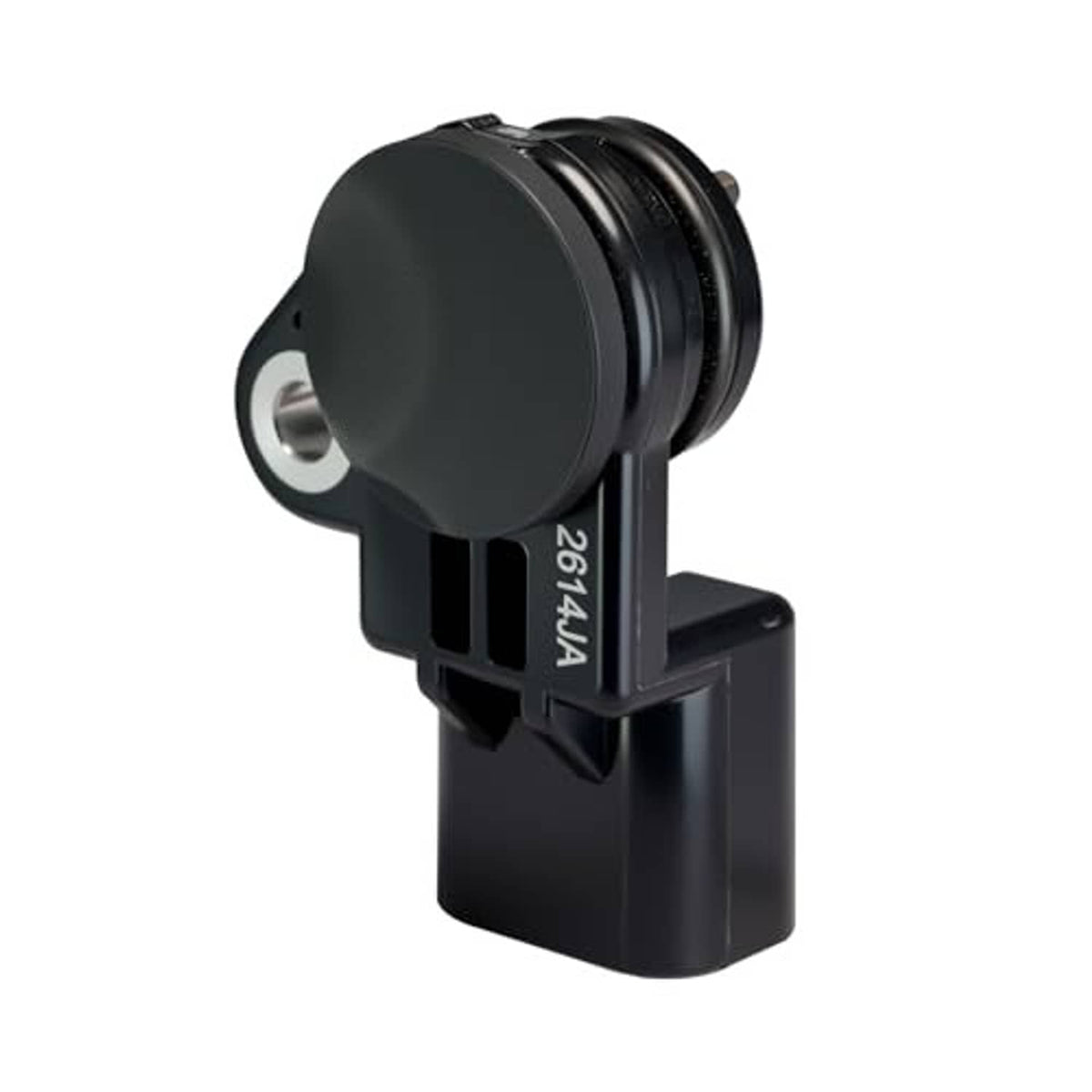 Camshaft position sensor with black connector and circular mounting cap
