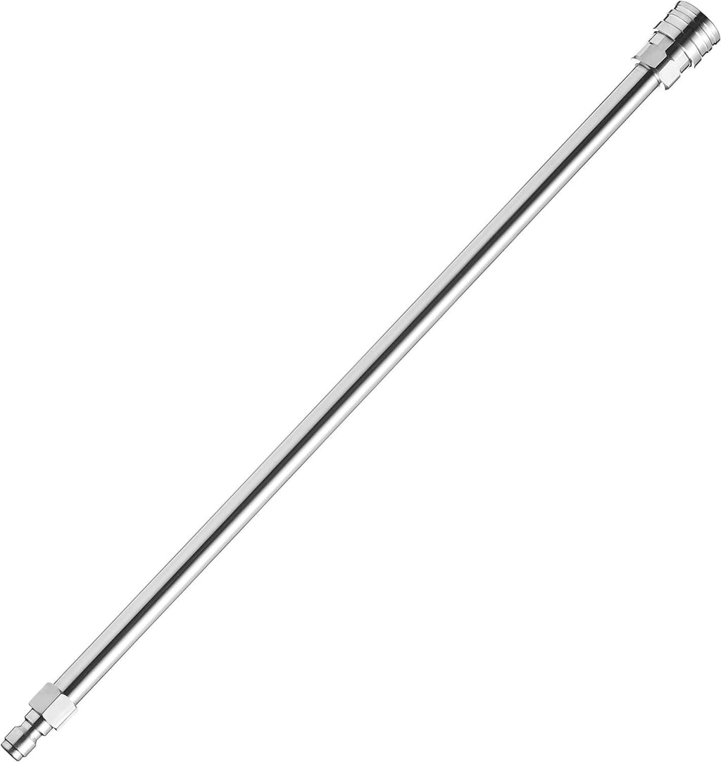 Pressure washer extension wand, 17-inch silver metal tube with quick-connect ends