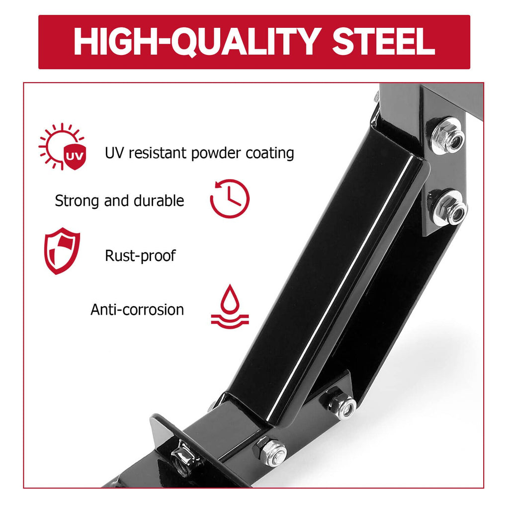 Powder-coated black steel footrest and grab bar components for anti-rust durability