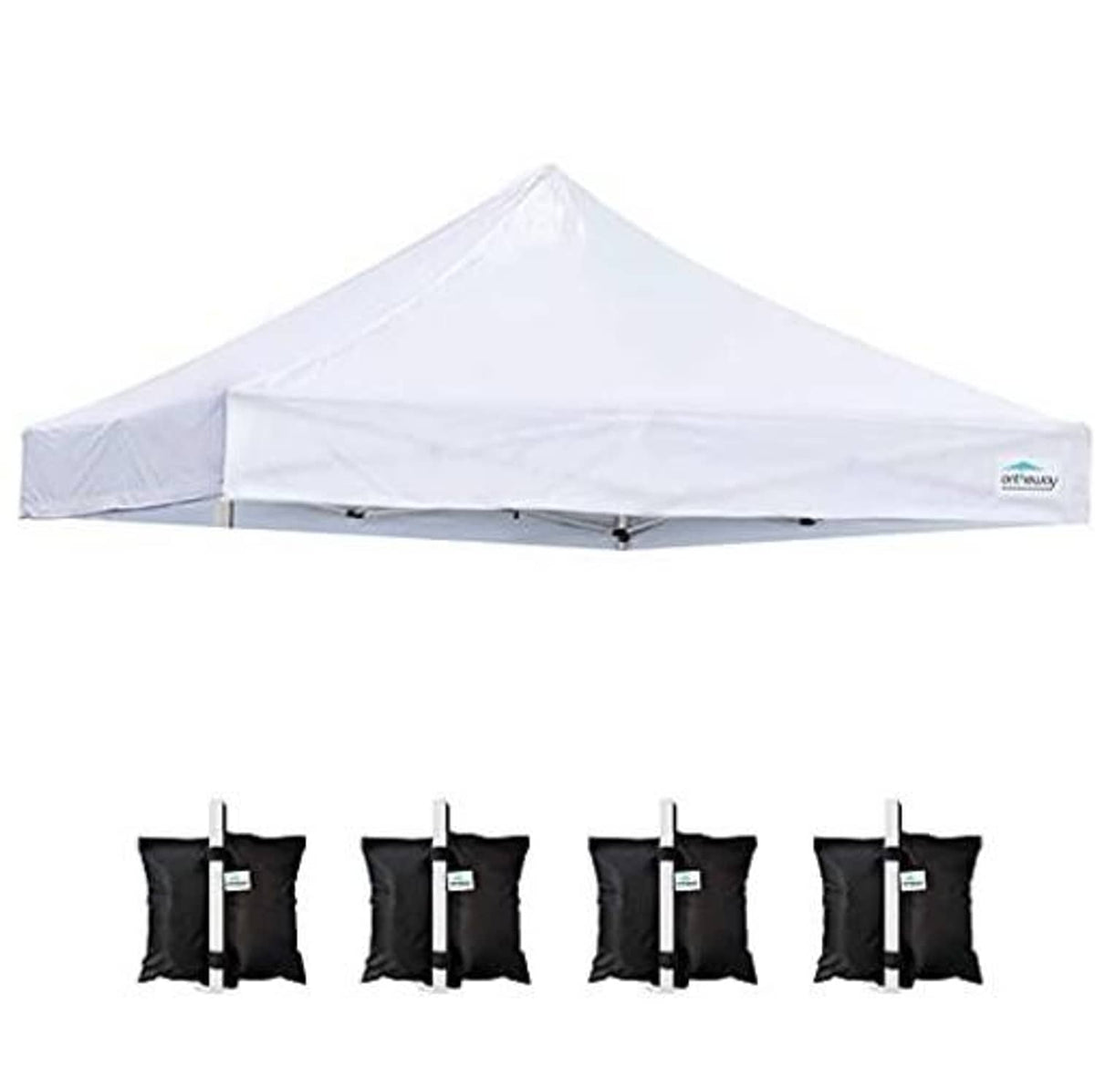 White pop-up tent canopy top with multiple tie loops and included components