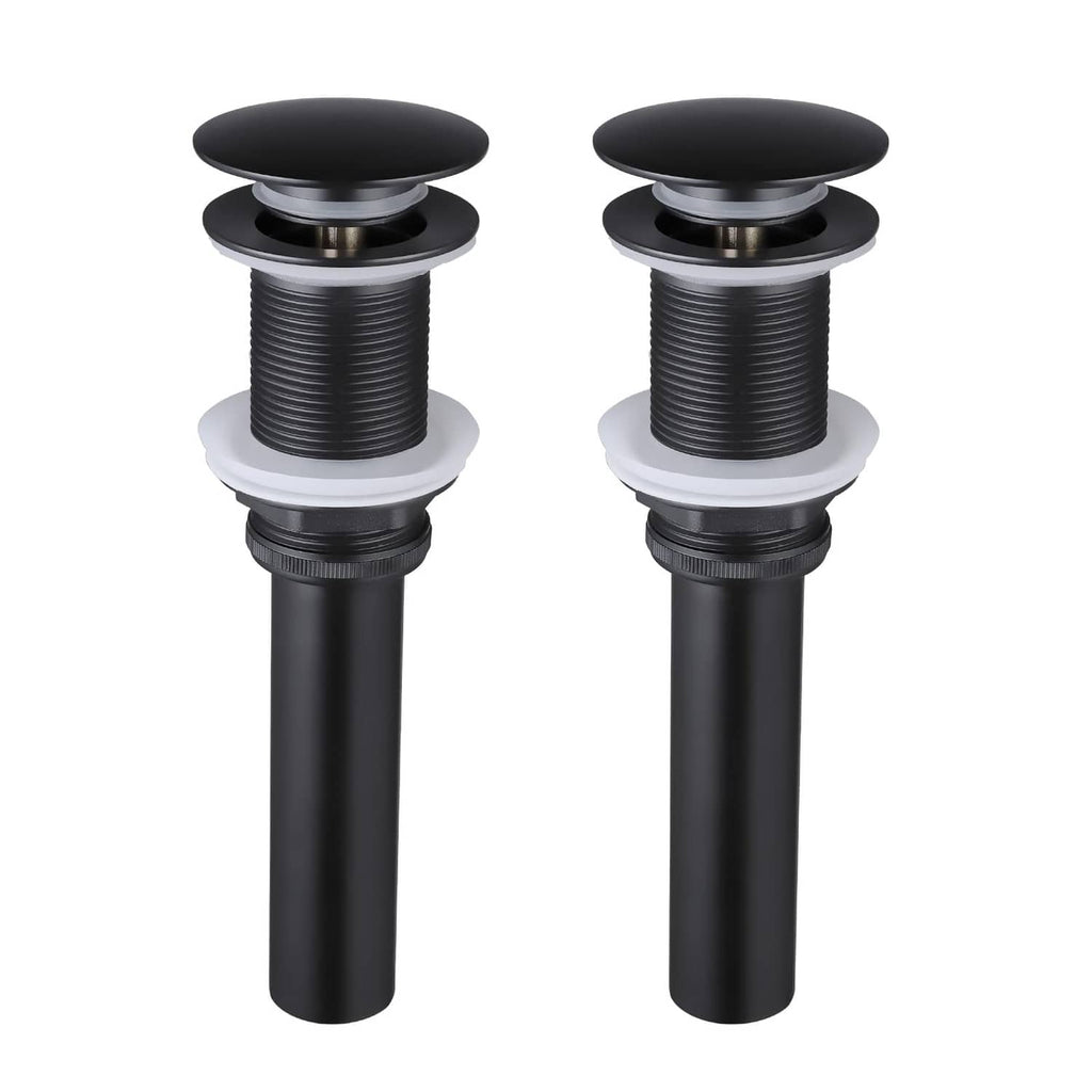 Matte black pop-up sink drain stopper without overflow, with threaded drain body