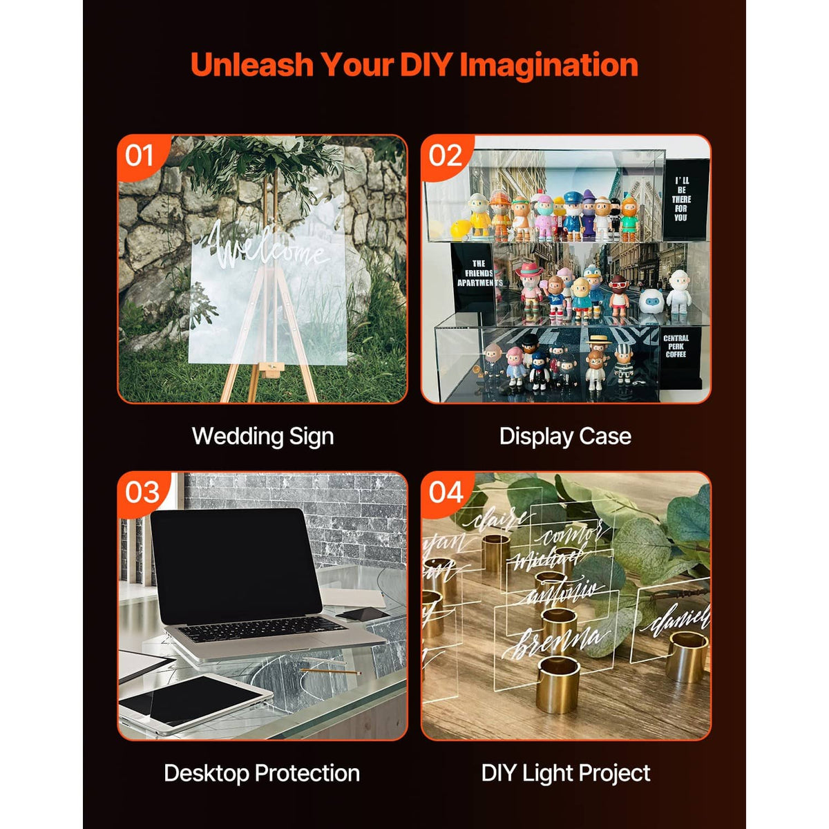 Clear acrylic sheets for DIY, multiple transparent rectangular panels shown in use