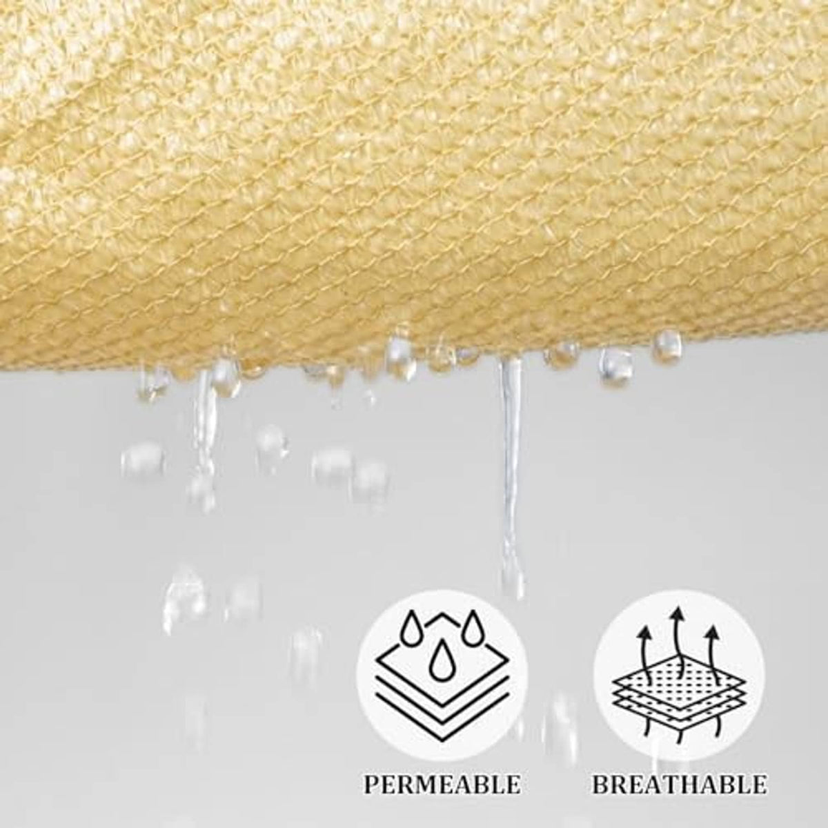 Sand beige permeable shade sail mesh fabric with water beading