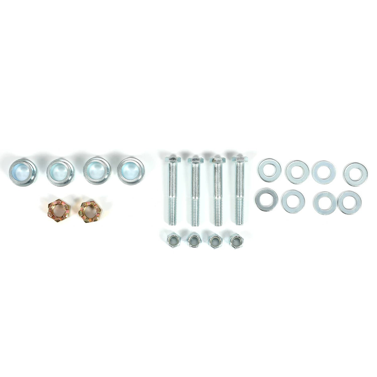 Lift kit hardware set with washers, bolts, and nuts in silver and gold tones