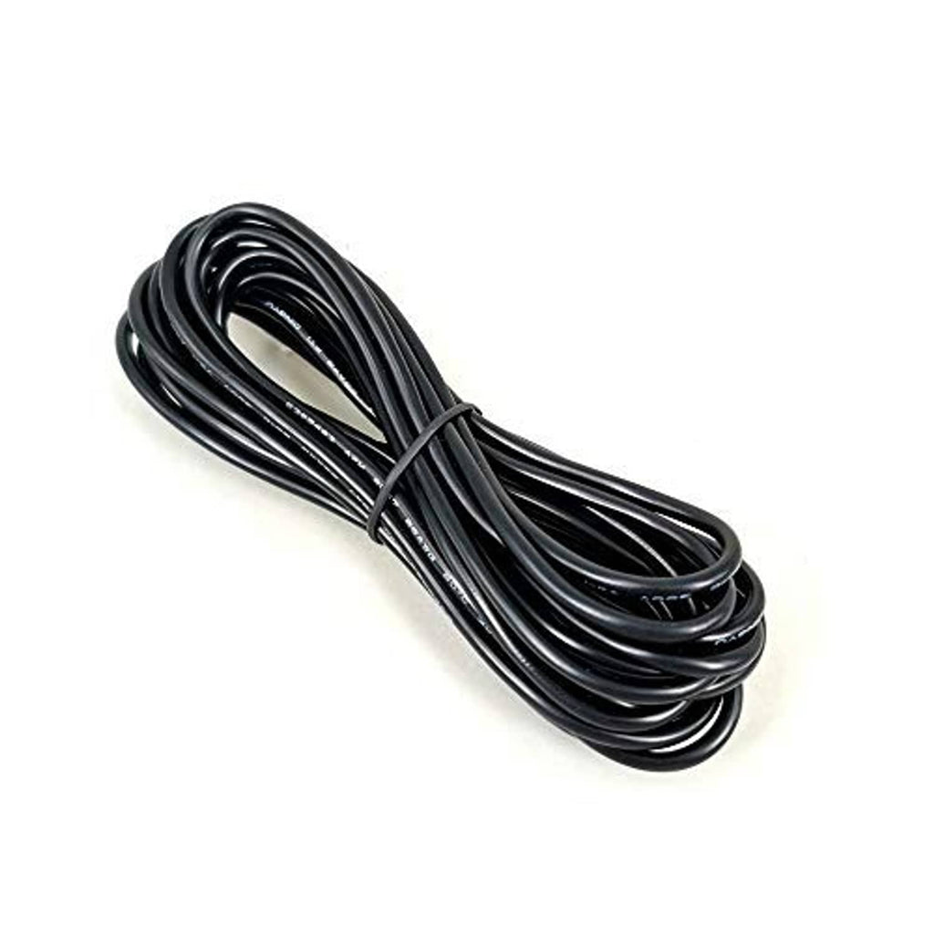 Black 26 AWG battery monitor cable, long coiled section with visible printed markings