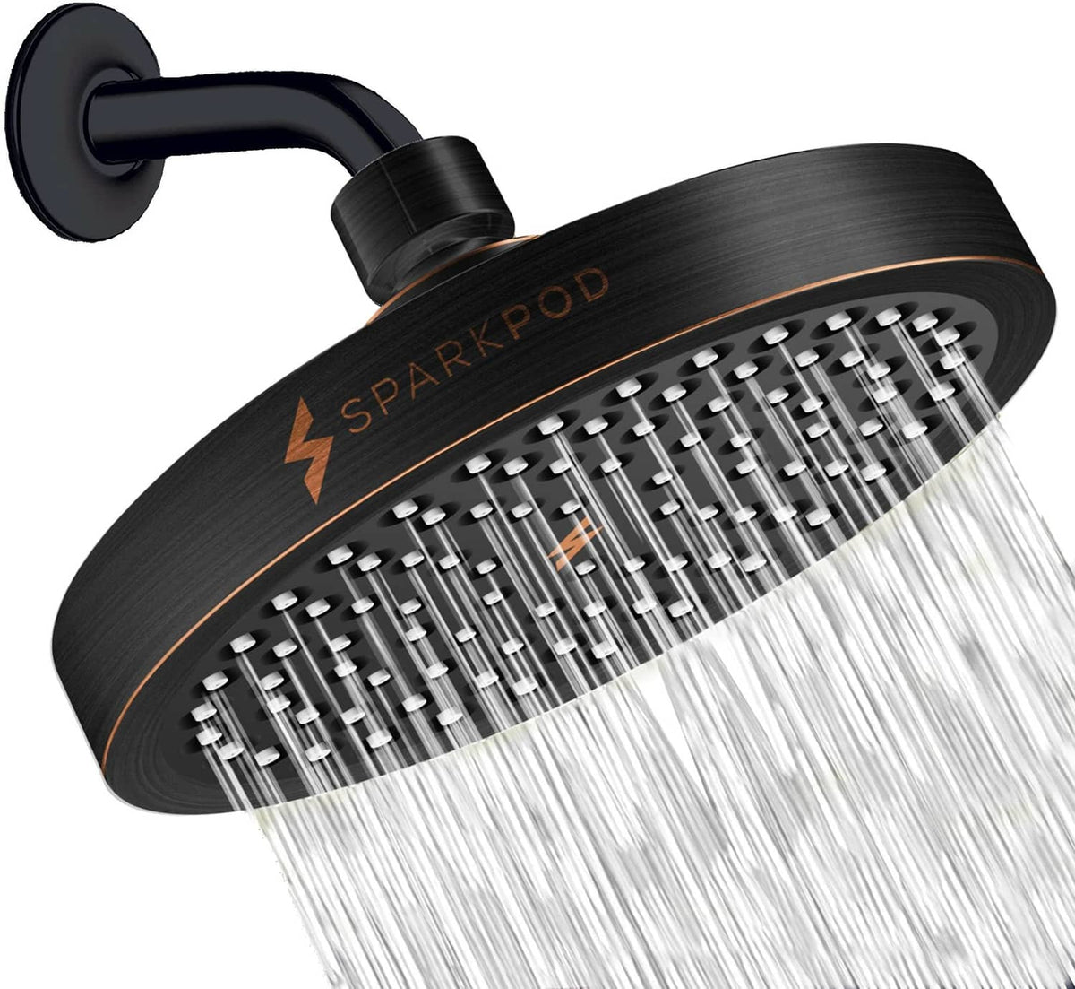 6-inch round rain shower head in vintage oil rubbed bronze finish, with spray nozzles