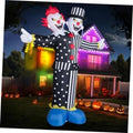 8-ft inflatable two-headed clown decor in black-and-white striped suit with blue base