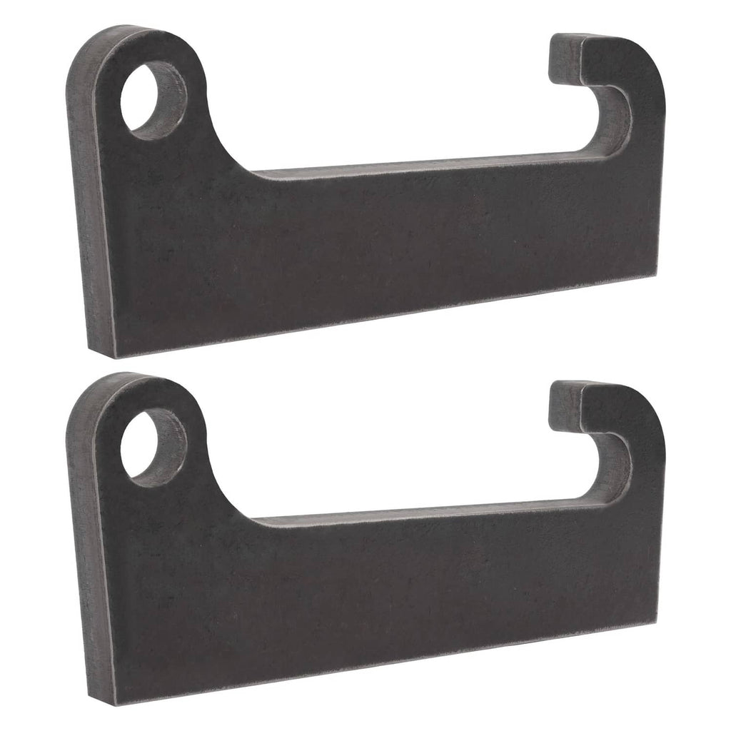 Steel loader quick-attach mount brackets, dark finish, U-shaped cutout and mounting holes
