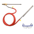 Pressure washer sandblasting kit with red hose, wand, brass fittings, and safety goggles