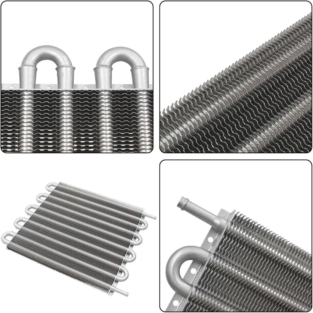 Aluminum oil cooler radiator with wavy fins and two inlet/outlet tubes