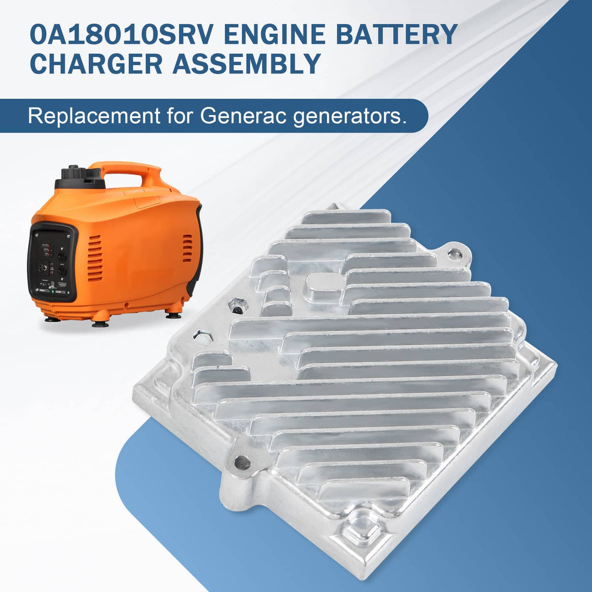 Battery charger assembly with silver metal housing and ribbed heat sink