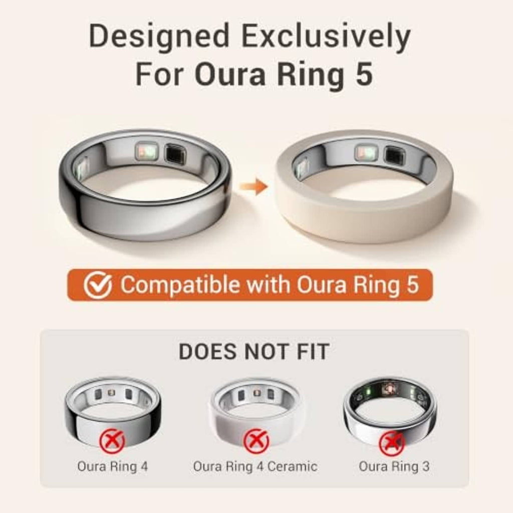 Silicone ring covers for an Oura-style smart ring, shown with exposed sensor window