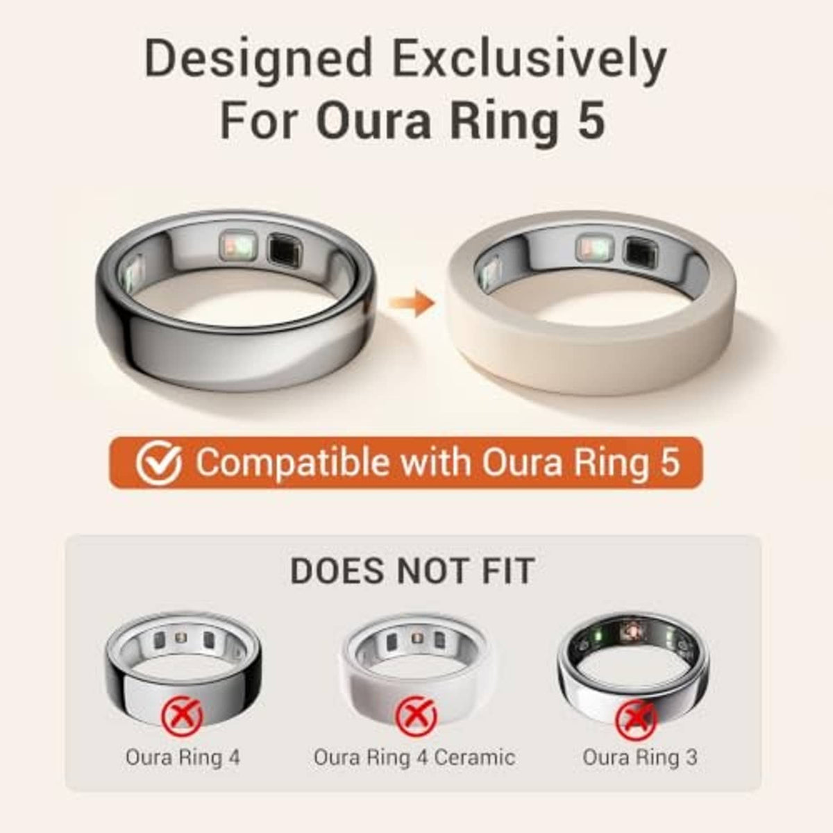 Silicone ring covers for an Oura-style smart ring, shown with exposed sensor window