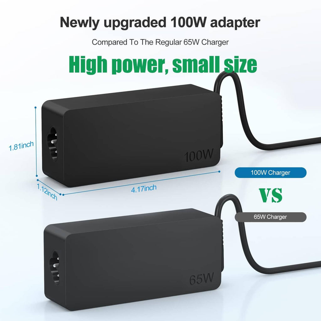 Compact black 100W power adapter with USB-C cable