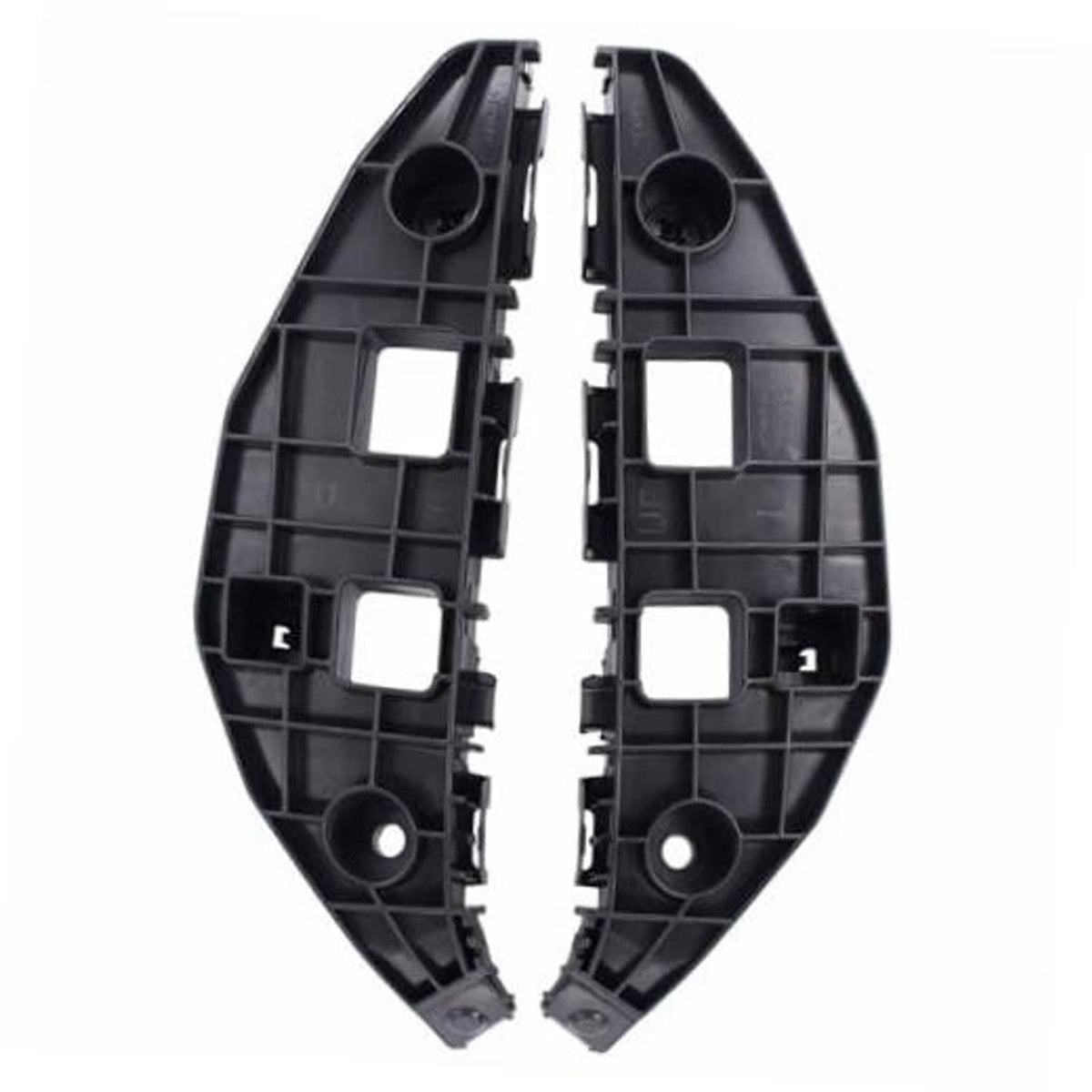 Set of two black plastic front bumper bracket retainers with square mounting openings