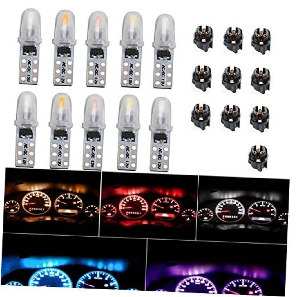 10-pack T5 LED car dashboard bulbs with clear caps and twist base pins