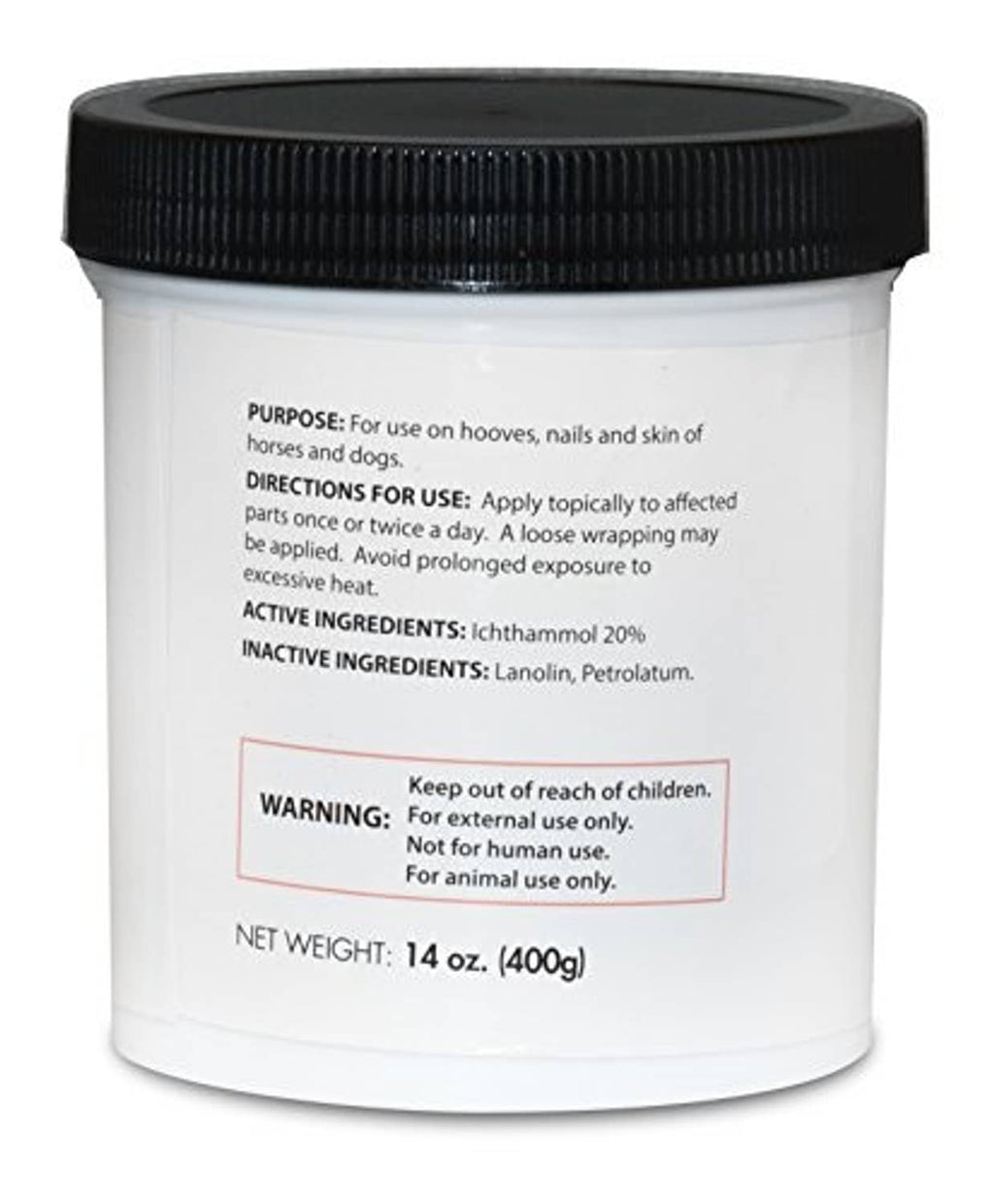 TRIMOL ichthammol 20% drawing salve tub back label, black lid, 14 oz