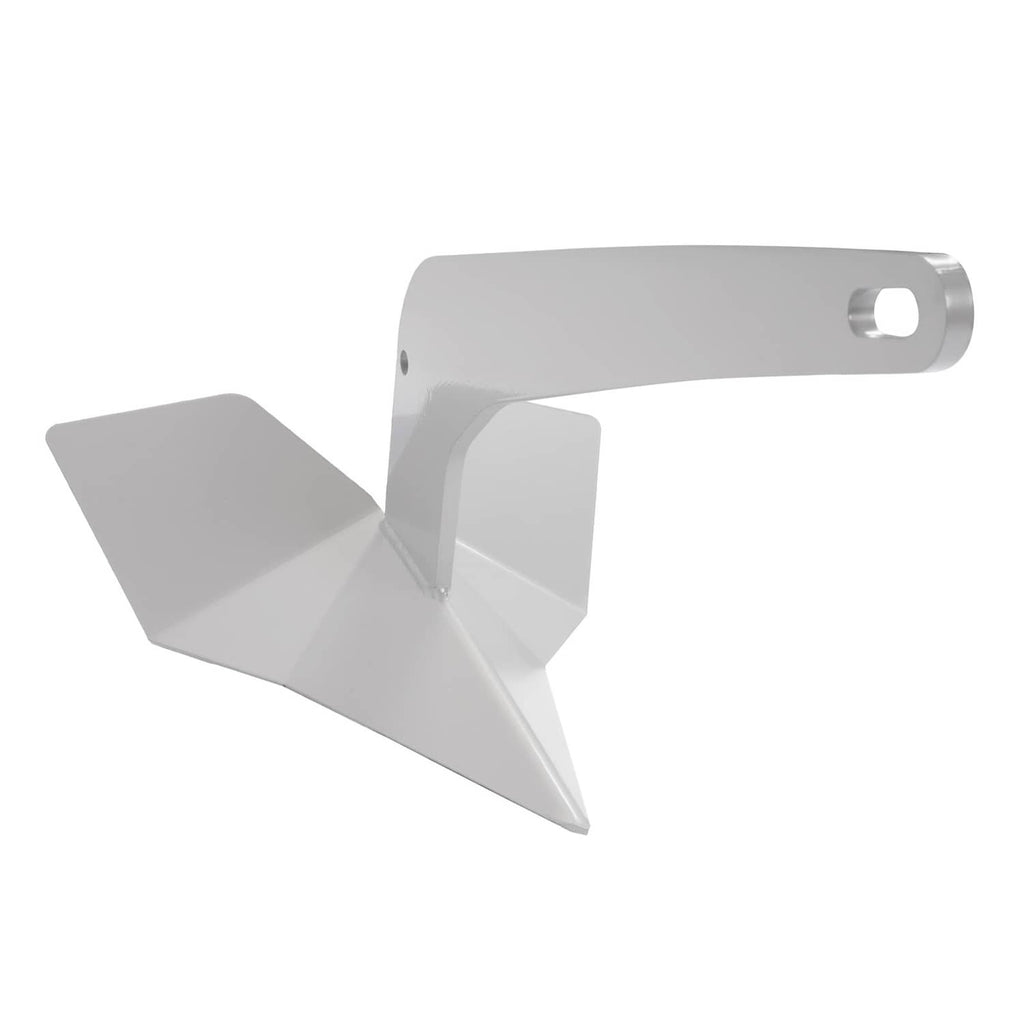 Triangular wing anchor matte gray, close side view with fluke blades and handle hole
