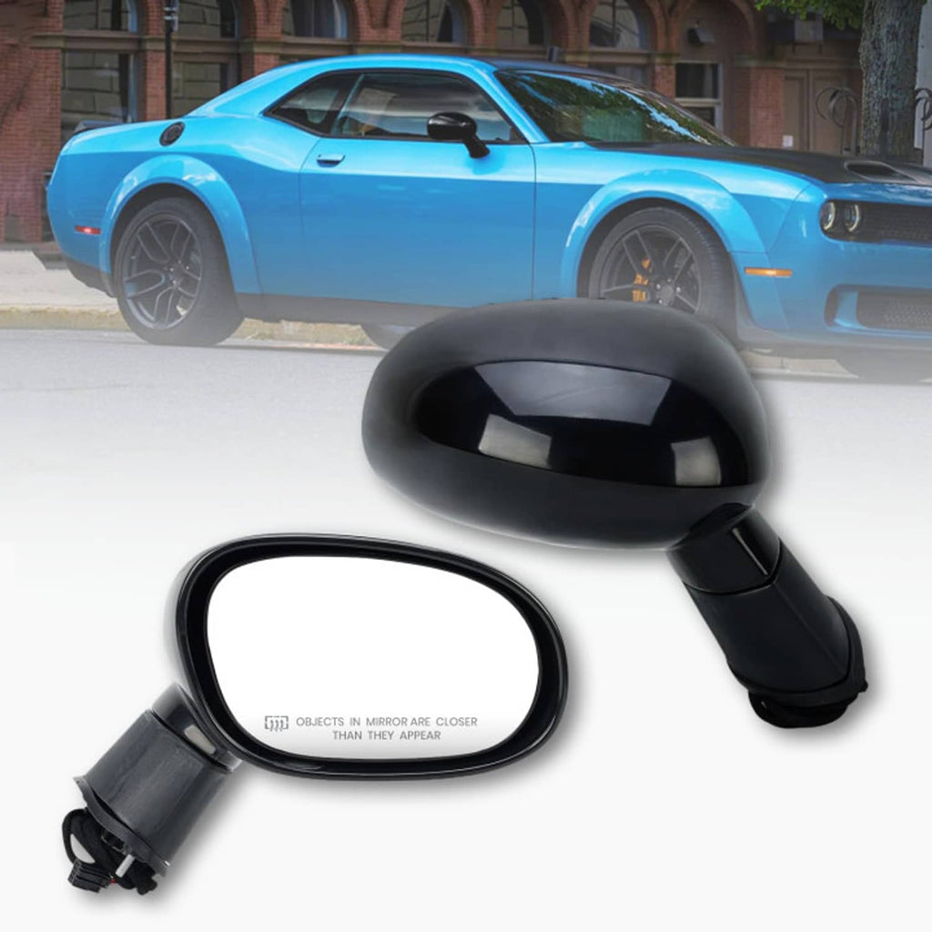 Right passenger side mirror with black housing and heated oval glass