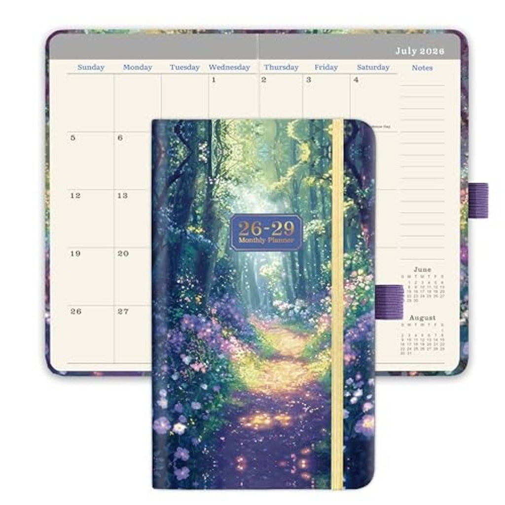 Pocket calendar 2026-2029 showing monthly grid pages with “July 2026” at top
