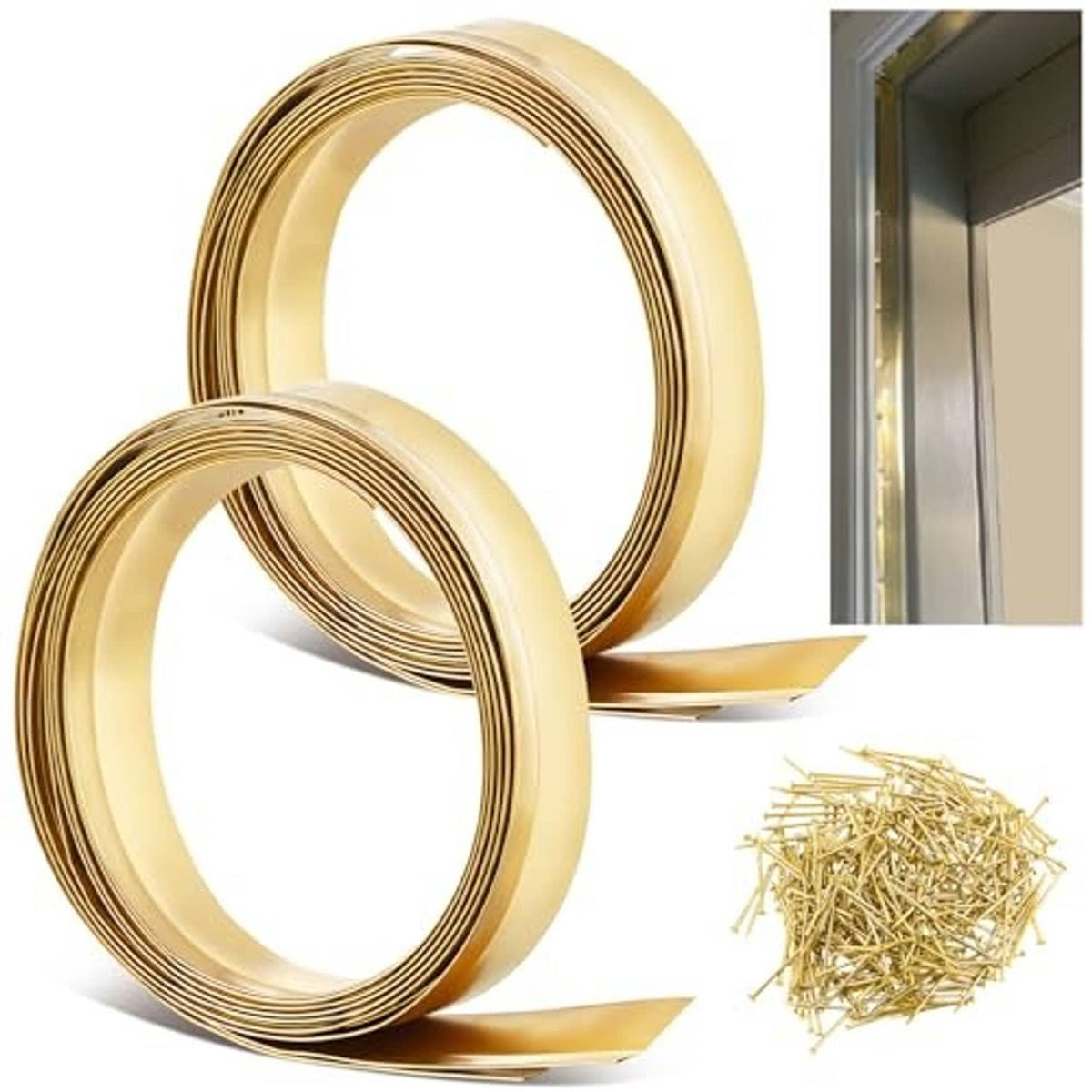 Bronze spring weatherstripping coils with sealing strip and small metal fasteners