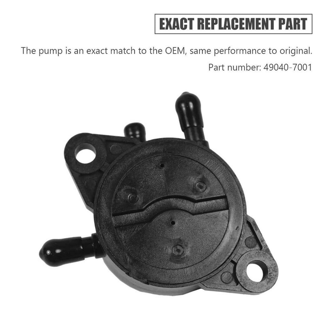 Black diaphragm fuel pump with mounting plate and two inlet/outlet tubes
