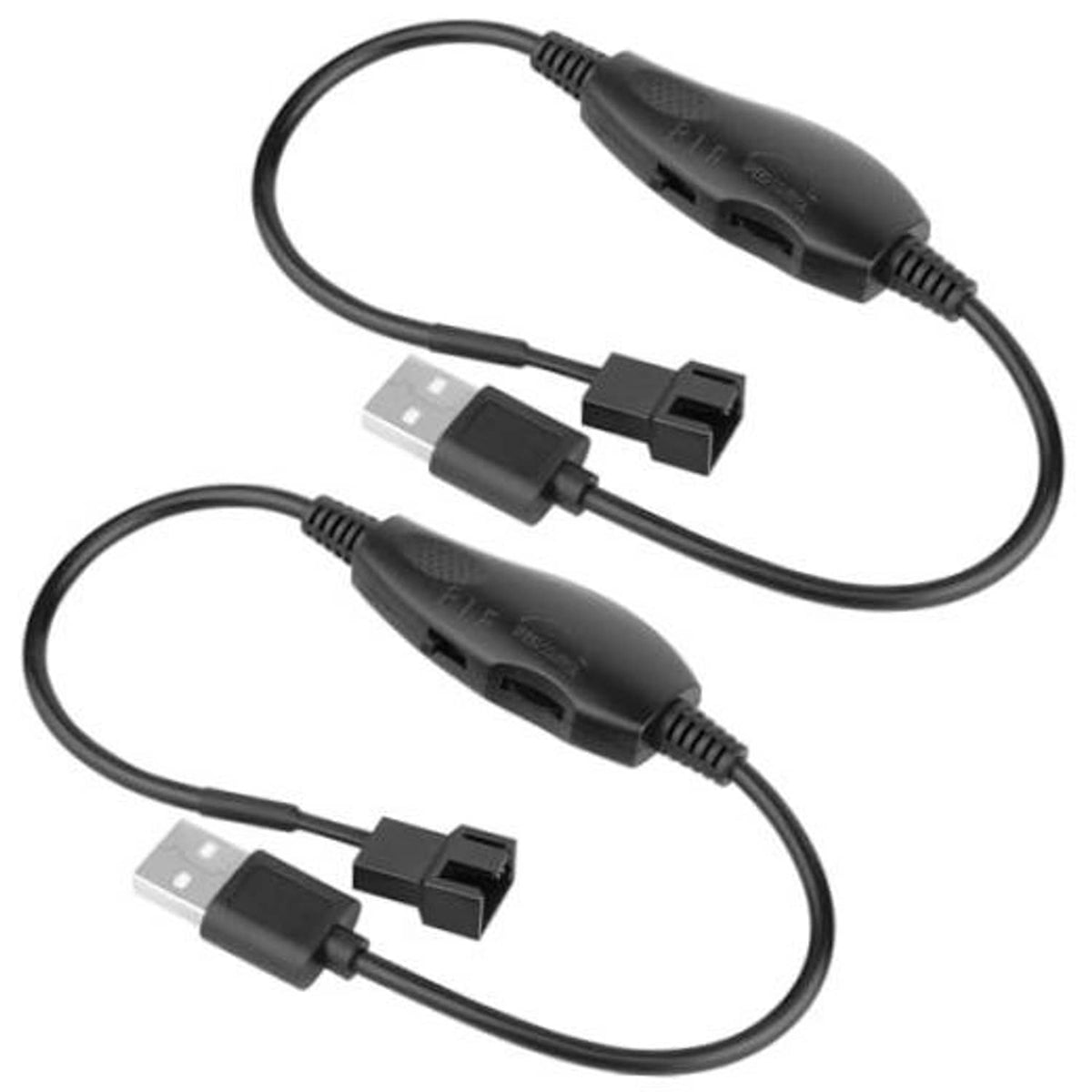 Two black USB-to-4-pin fan adapter cables bundled together with connectors