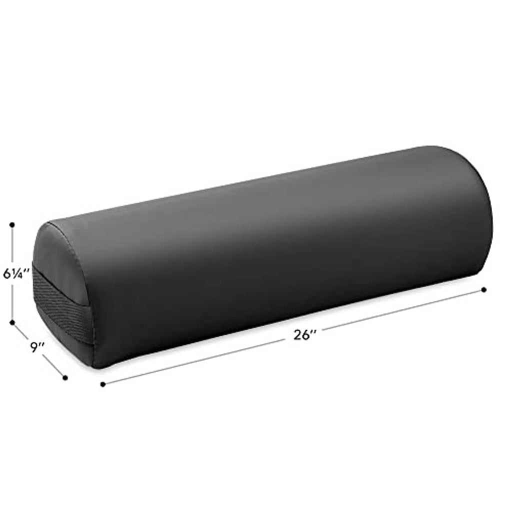 Black massage table bolster pillow, 26 in long, 6-1/4 in high, 9 in wide