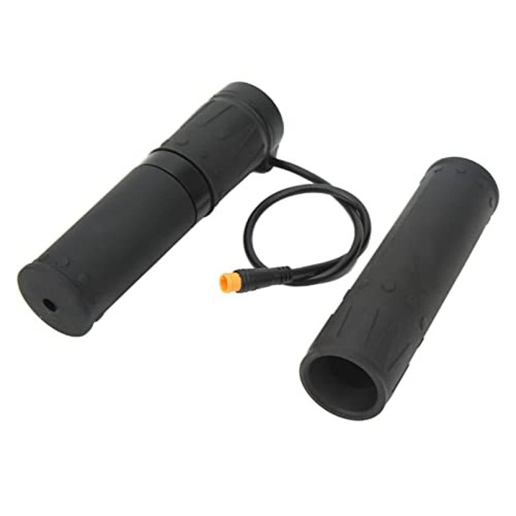 Motorcycle electric throttle grip sleeves with split rubber joint, black finish, cable with orange connector