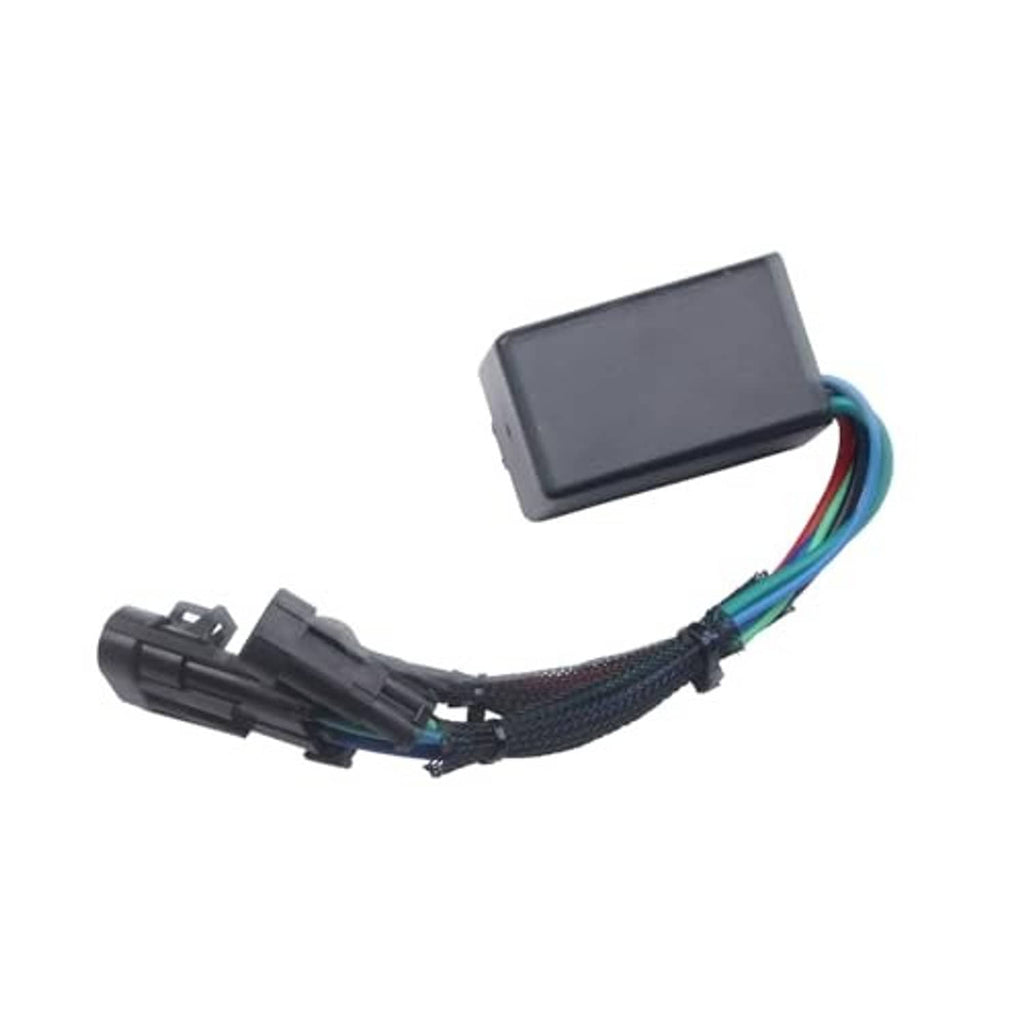 Relay assembly with black connector housings and braided cable with colored wires