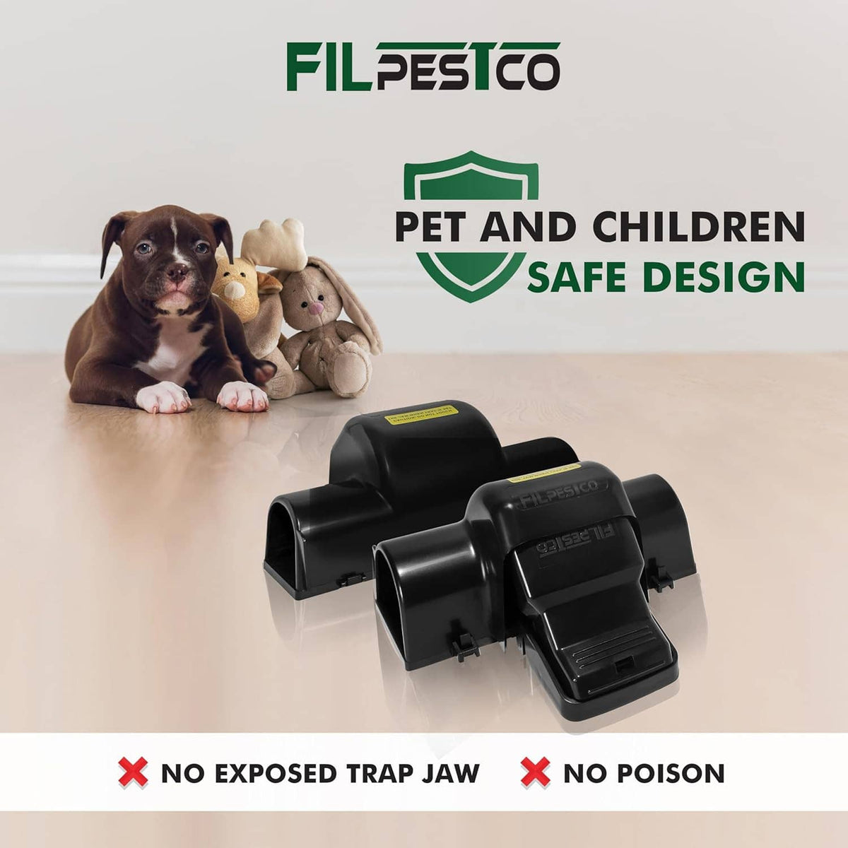 Set of 4 black tunnel snap rat traps, pet and children safe design