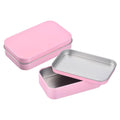 Set of 3 pink metal tins with hinged lids, rectangular storage containers