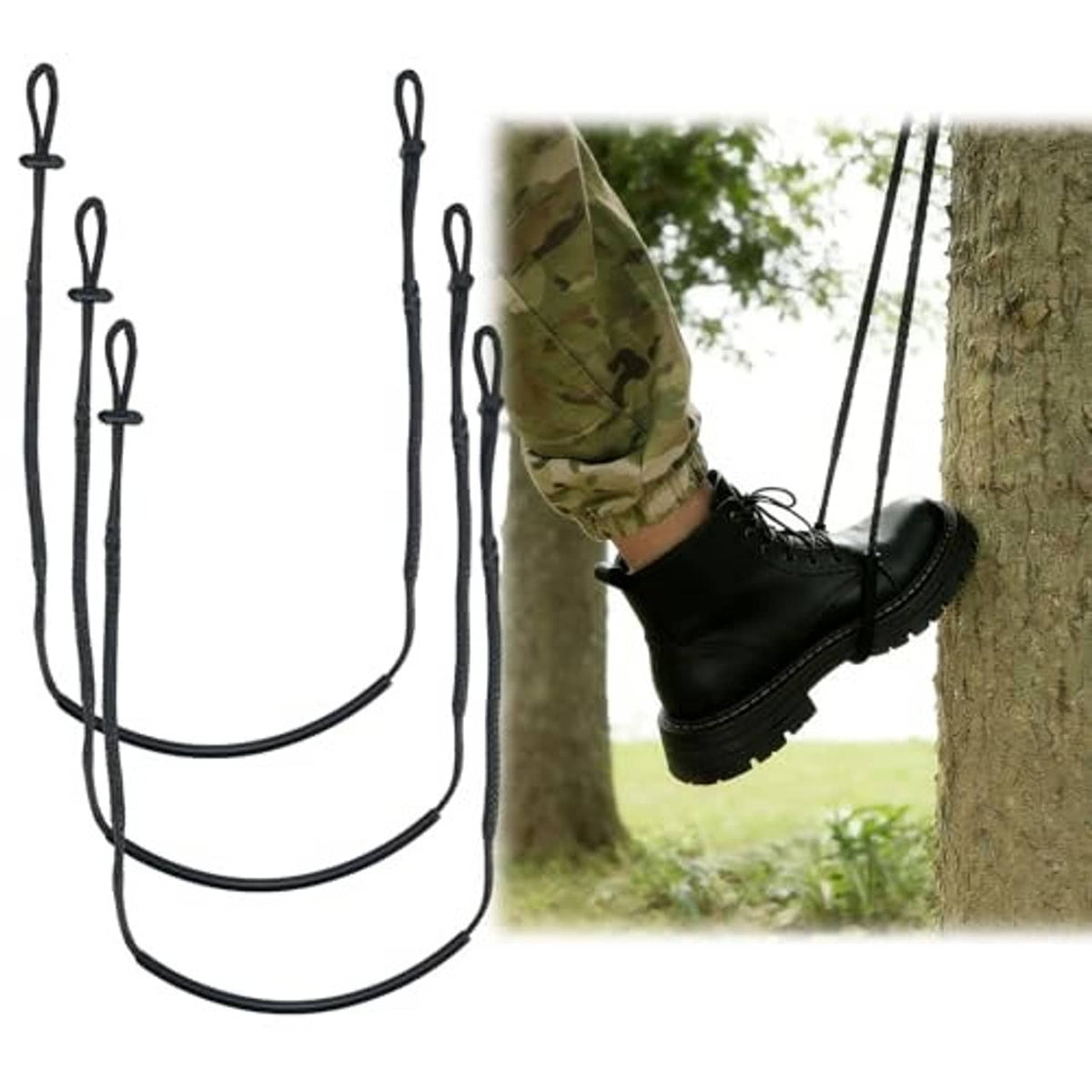 Heavy-duty tree stand climbing stick aider straps set, black daisy-chain loops