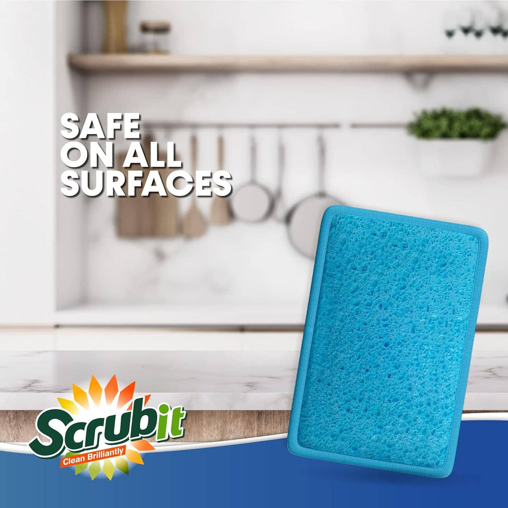 Blue square scrub and wipe sponge pad for safe cleaning on all surfaces
