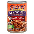 Glory Foods seasoned blackeye peas in 15 oz canned package
