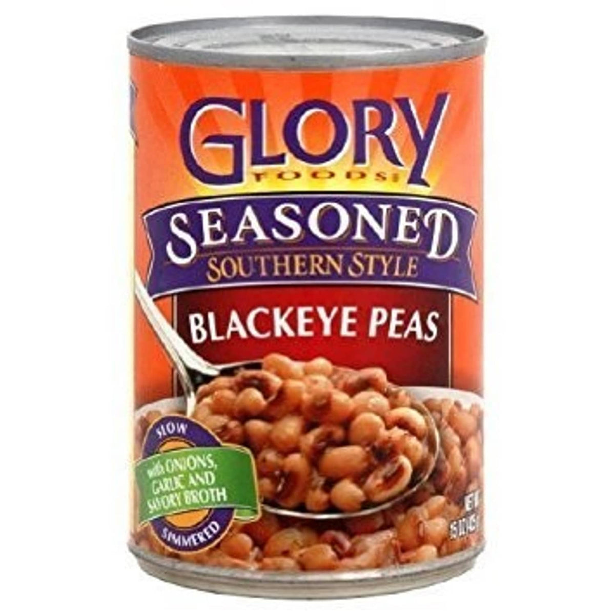 Glory Foods seasoned blackeye peas in 15 oz canned package