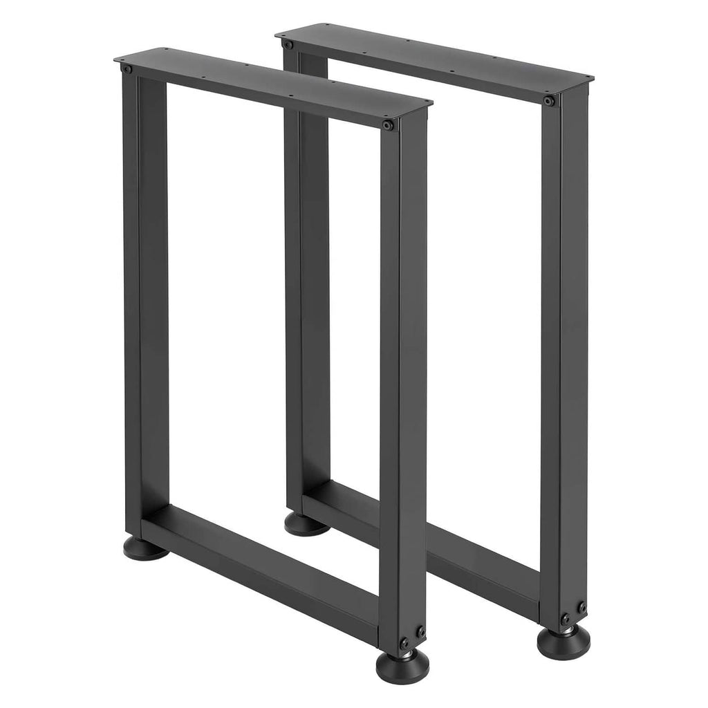 Black steel table leg set of 2 with rectangular open frame and rounded rubber feet