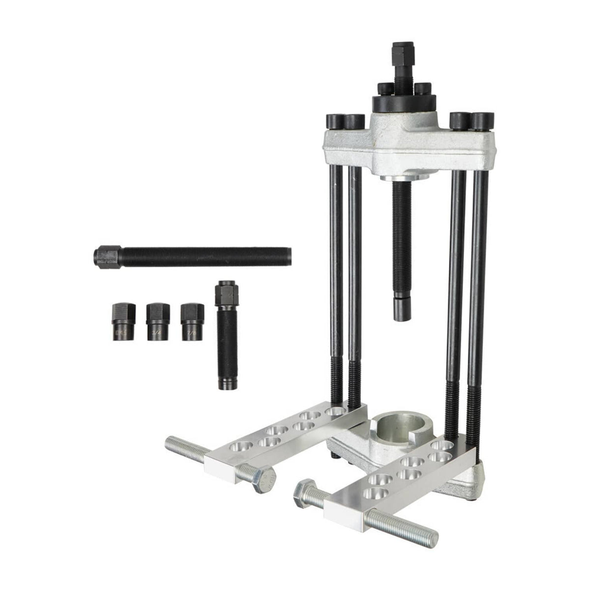 Kingpin press removal tool with frame, legs, and interchangeable press adapters