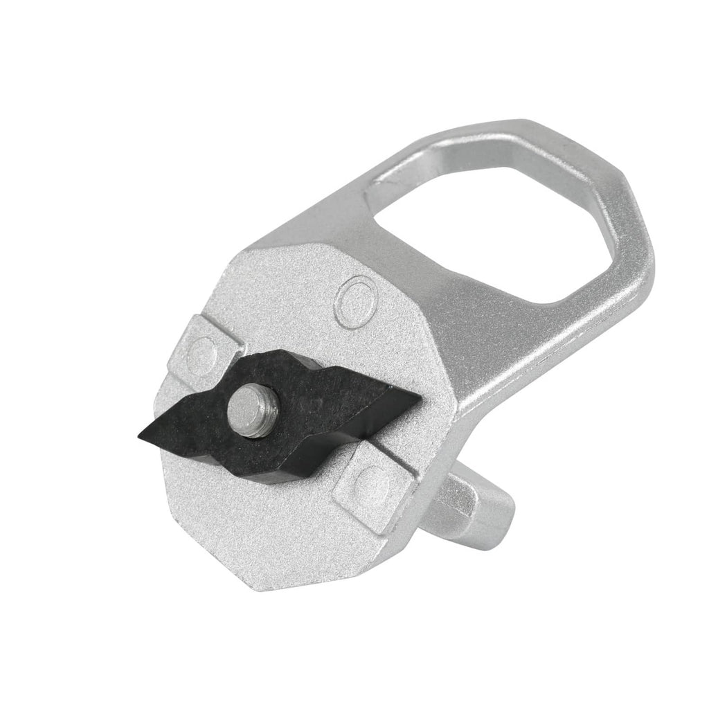 Silver D-ring anchor with black locking plate and hex screw mounting hole