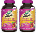 Women’s 50+ multivitamin gummy supplement bottles with purple caps, dark brown jars (2-pack)