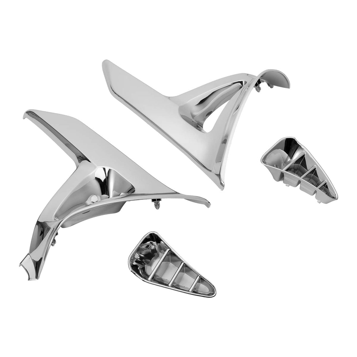 Chrome/silver modified triangle fairing covers with vented panels and mounting points