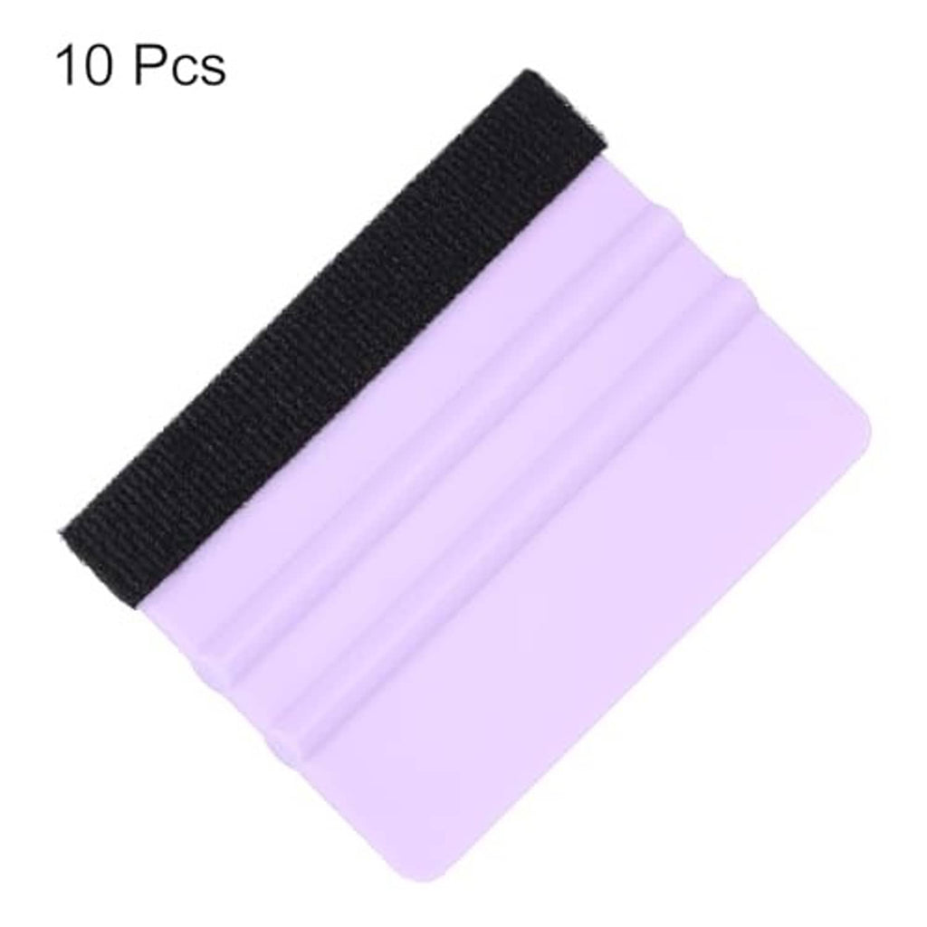 Purple felt-edge vinyl squeegee with black textured edge and flexible rubber blade