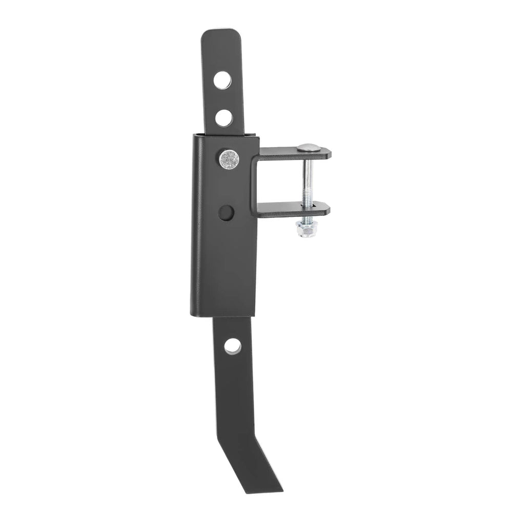 Powder-coated steel chisel plow bracket with adjustable clamp and downward chisel tine