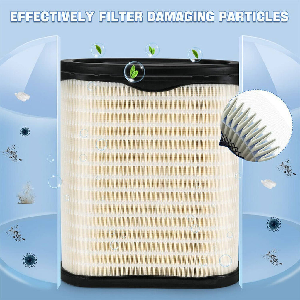 Engine air filter cartridge close-up with pleated cream paper and black outer rim