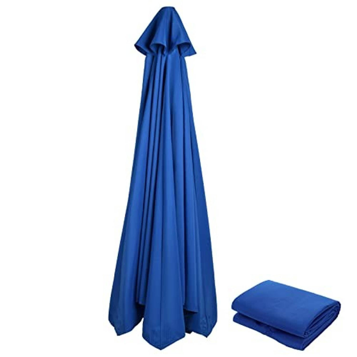 Umbrella canopy replacement cloth cover in navy blue with fold-over drape and bundle